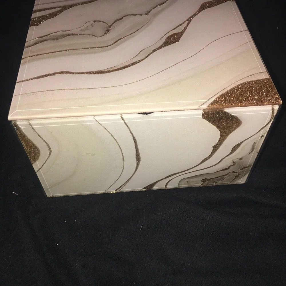 Glass Gold Glittery White Faux Marble Jewelry Box